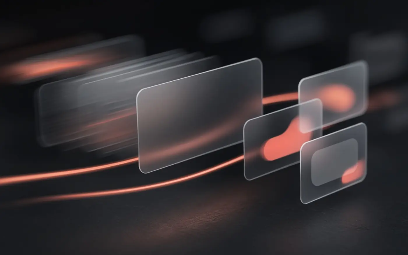 Abstract UI animation frames mid-transition on a dark surface